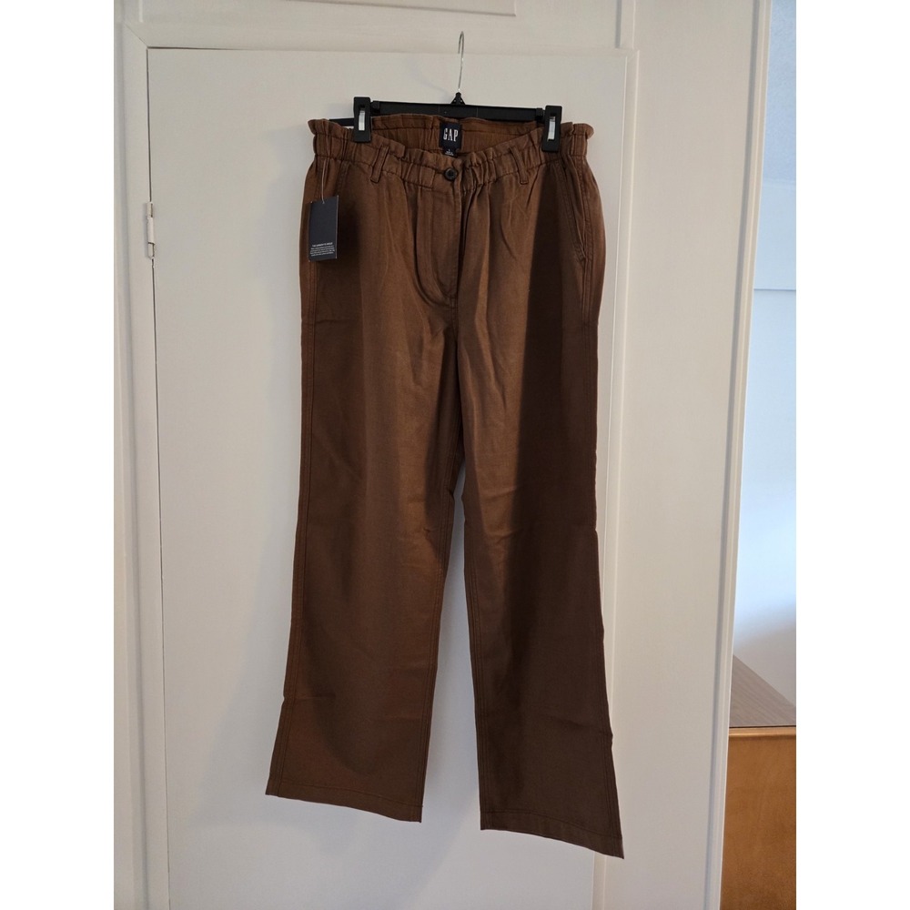 NWT Womens Brown Gap Twill Pants. Paperbag Style Stretch Waist. Size Large.
